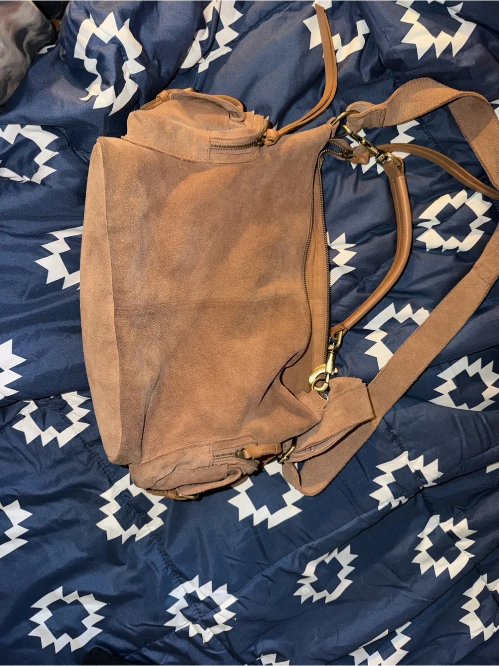 Free People Tan Suede Satchel with Buckle Accents